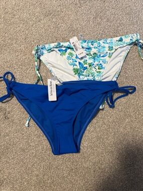 La Vie En Rose Royal Blue & Aqua Floral Tie-Side Bikini Bottoms